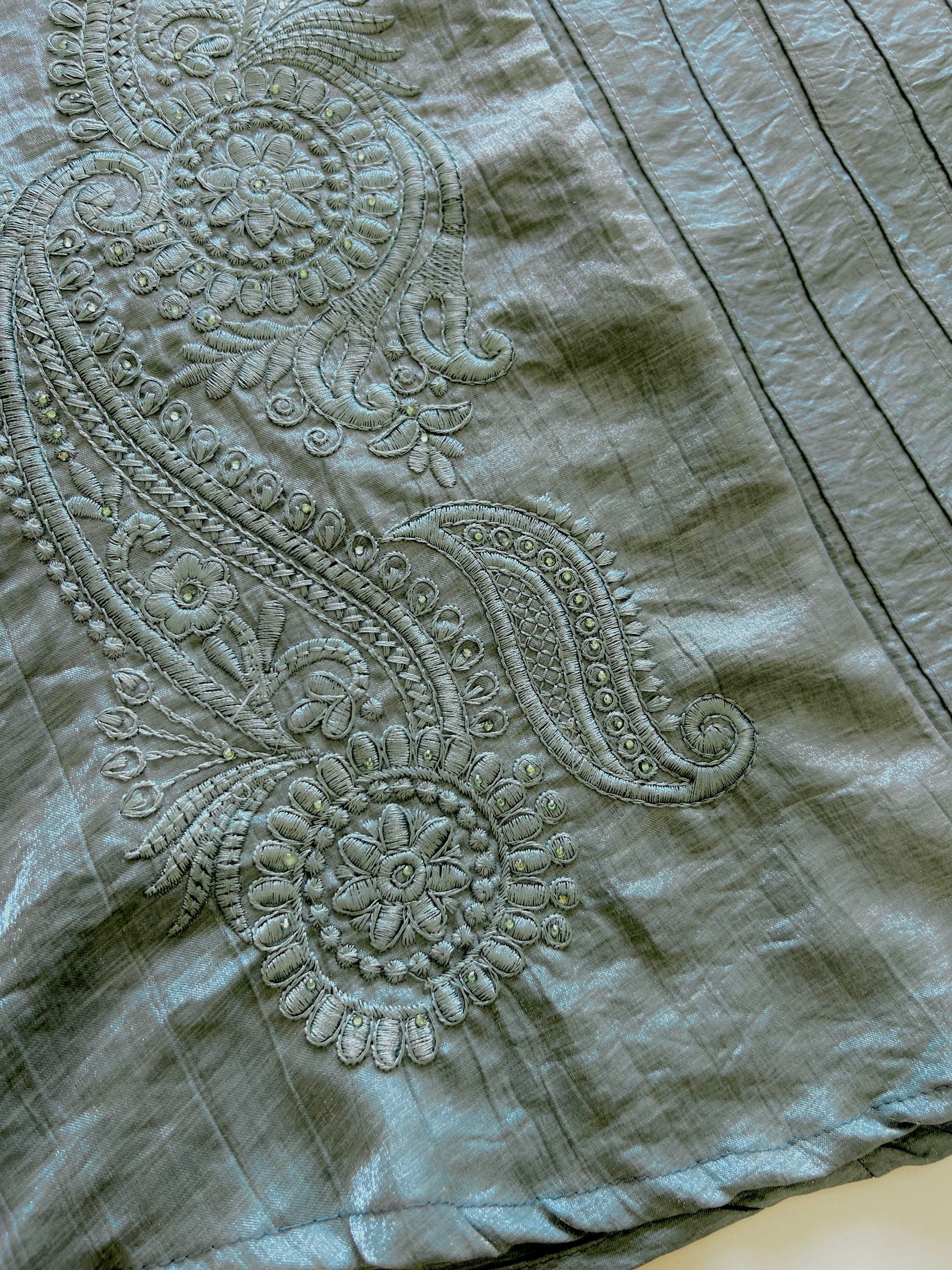 Grey Crush Fabric Kurta with embroidery