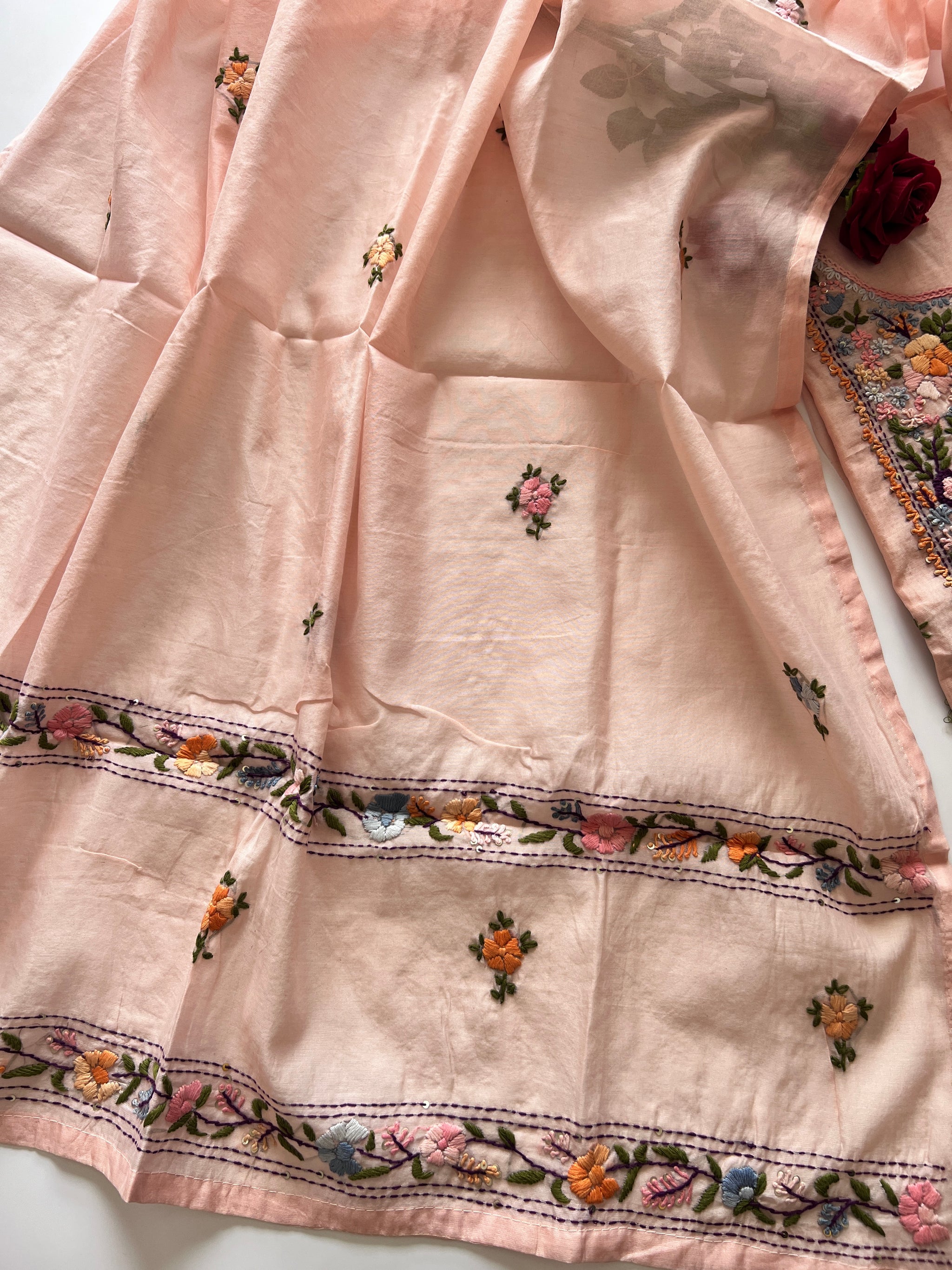 Peach Knot embroidery Unstitched suit material