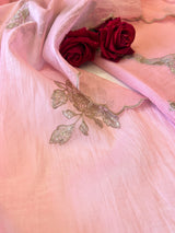 Pastel Pink Mul Chanderi Sequin embroidered Unstitched Suit