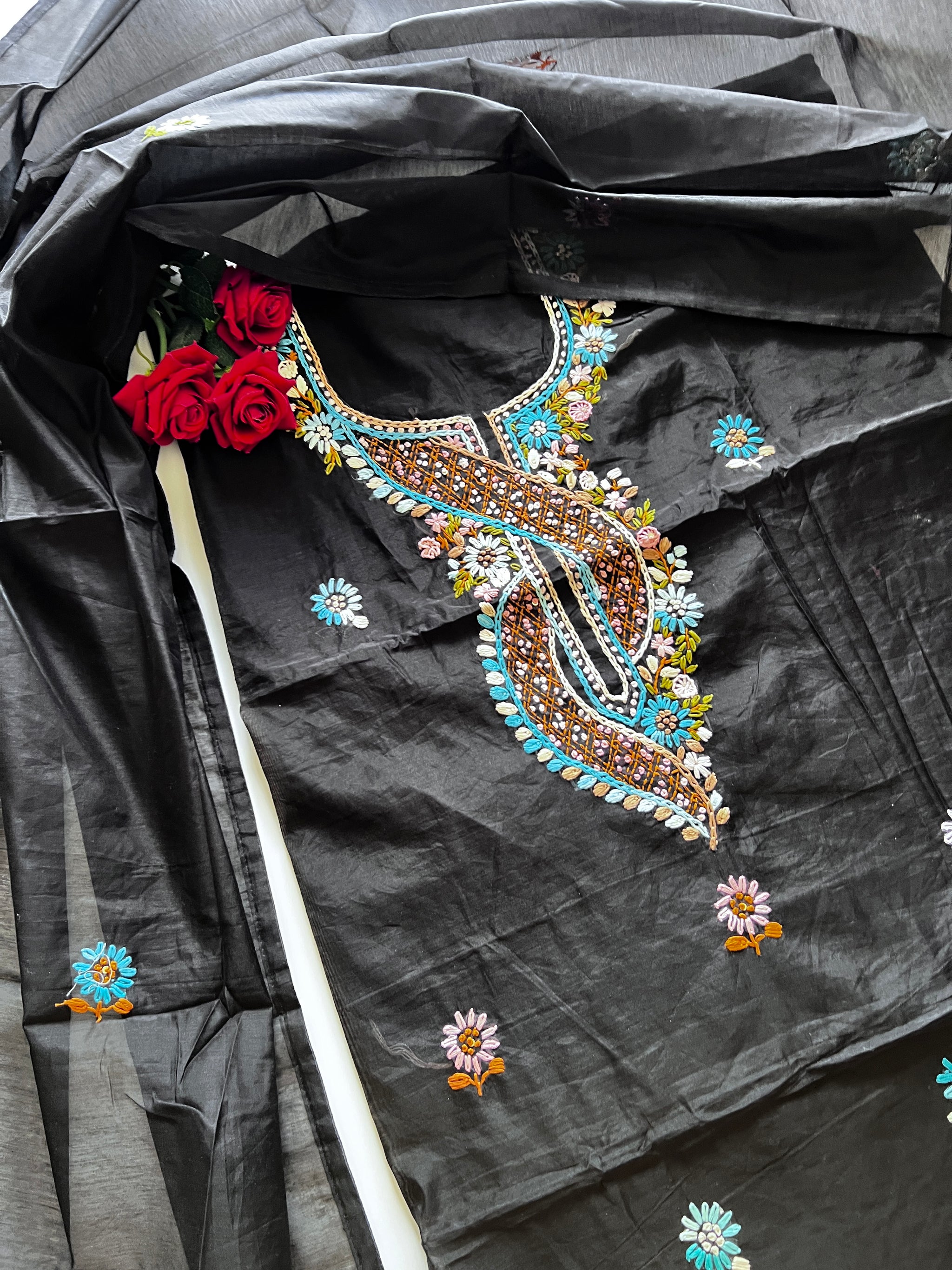 Black knot embroidery Unstitched suit material