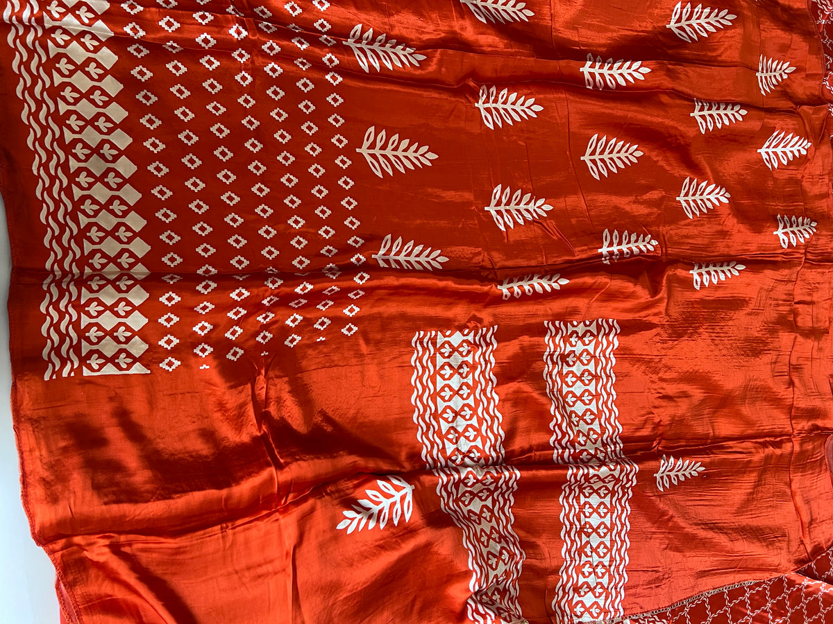 Orange Gajji Silk With gotta work neck Unstitched suit