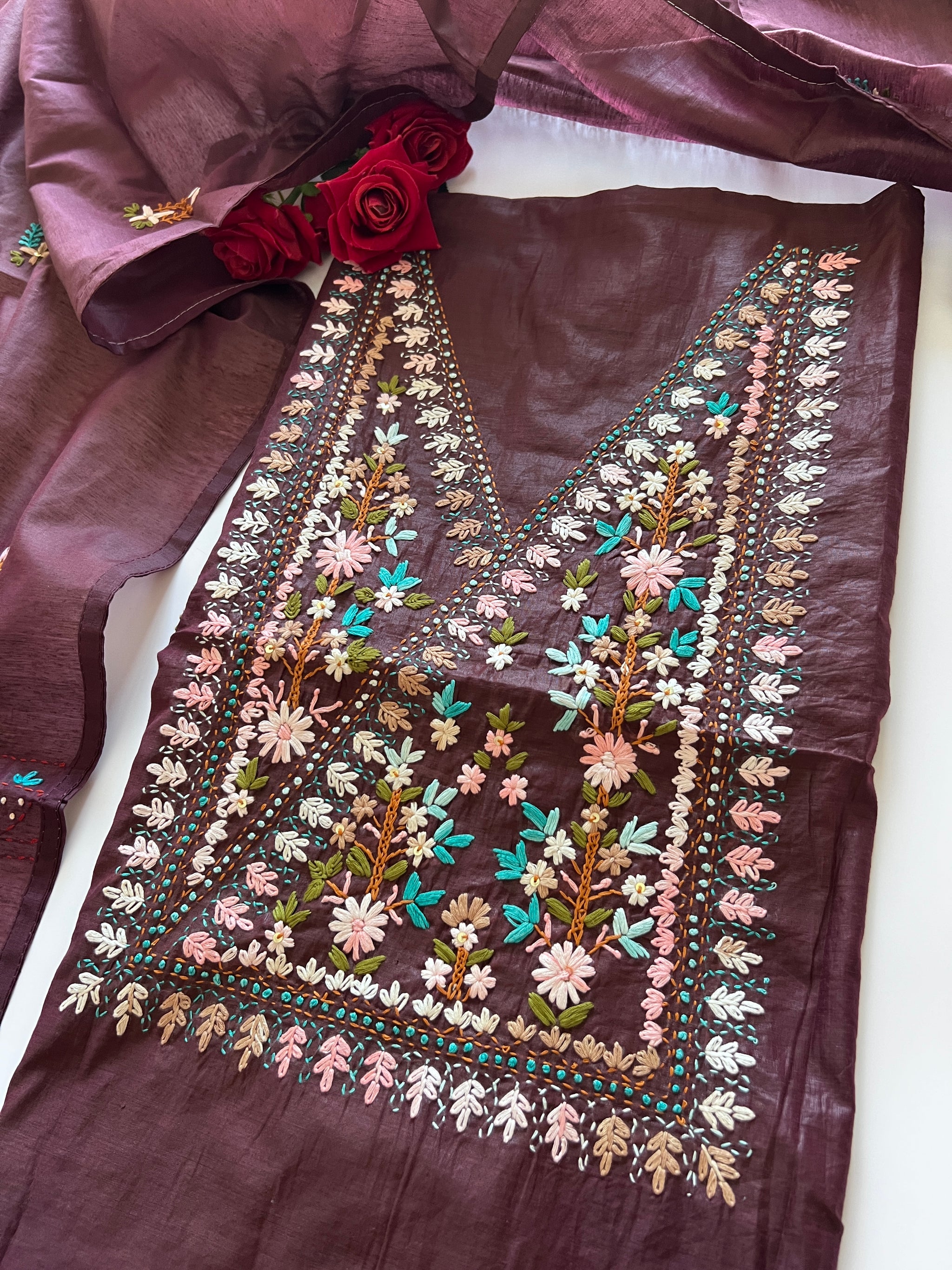 2 pc Knot embroidery Unstitched suit material