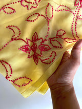 Yellow Georgette Knot Embroidery Unstitched suit set 3 pc