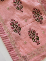 Block print and pitta work on Mul Chanderi dunstitched Suit set