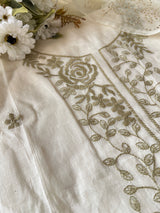 Off white Mul Chanderi dress material with pitta and mukaish work dupatta