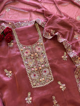 Tissue partywear embroidered suit set unstitched