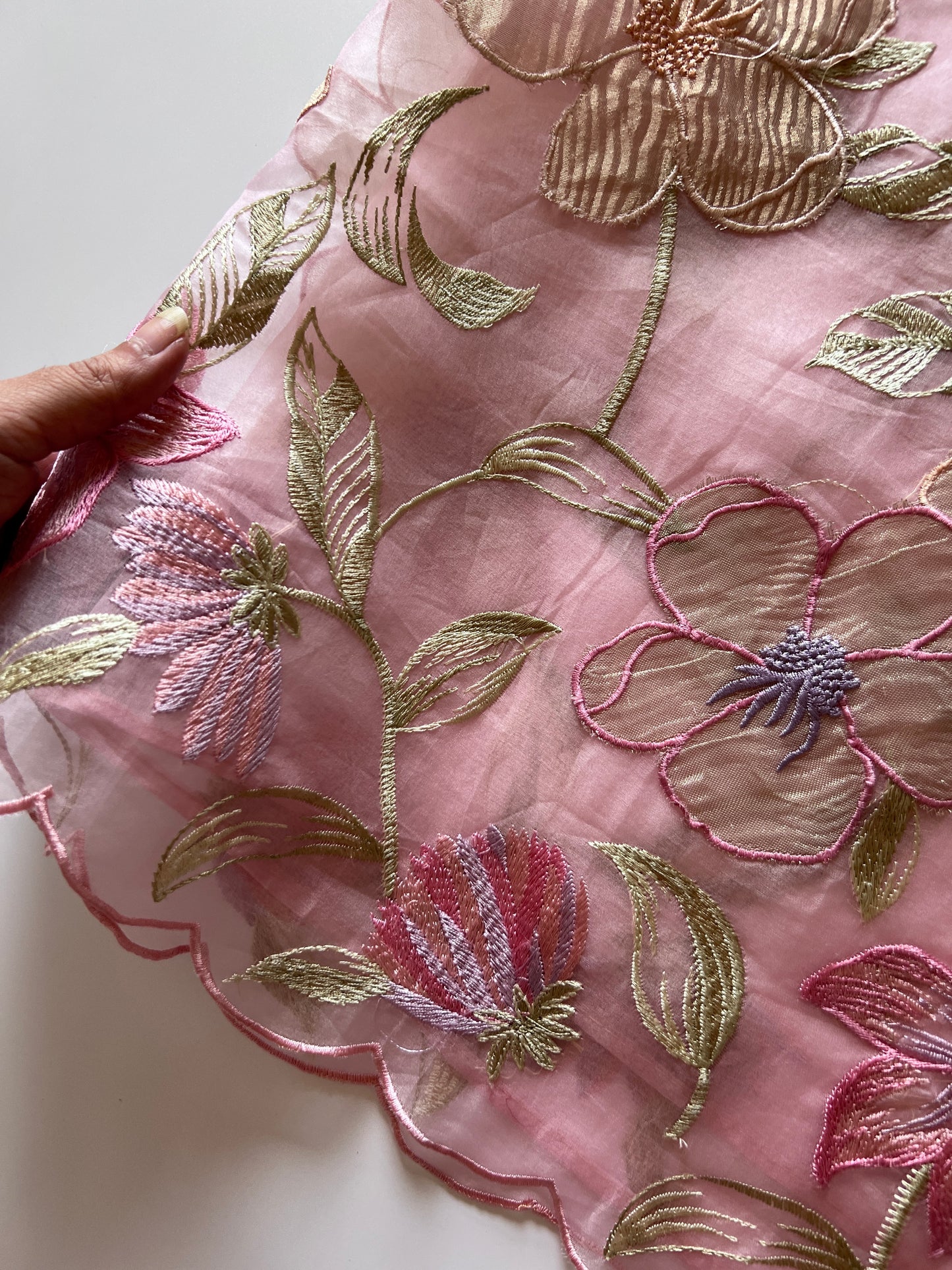 Floral Embroidery on Pure Silk Organza premium unstitched dress material in Pastel Pink