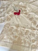 Pure Banarasi Mul Satin Kurta dupatta set with Tissue cutwork embroidery