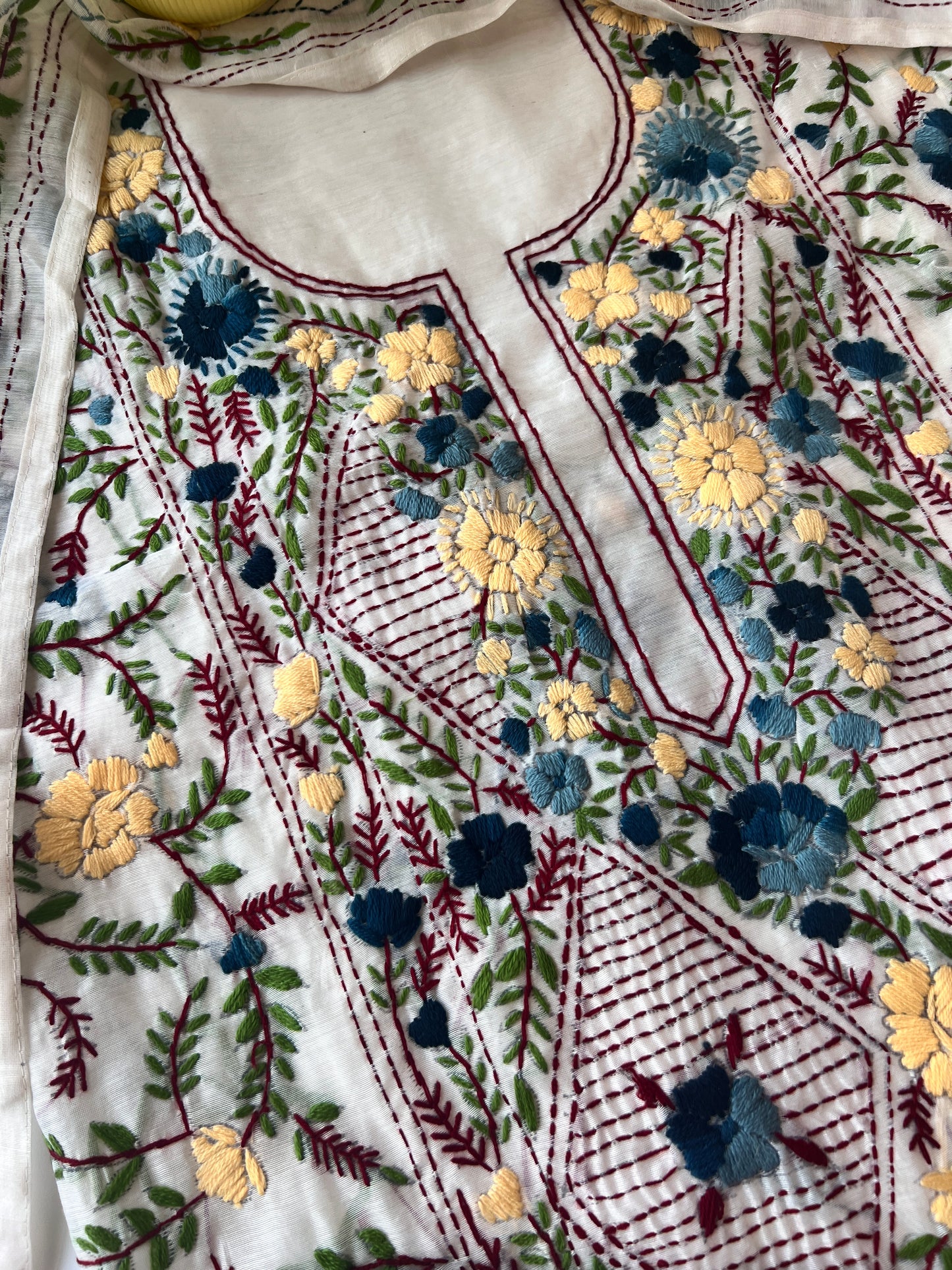 Chanderi Phulkari embroidery Unstitched suit material
