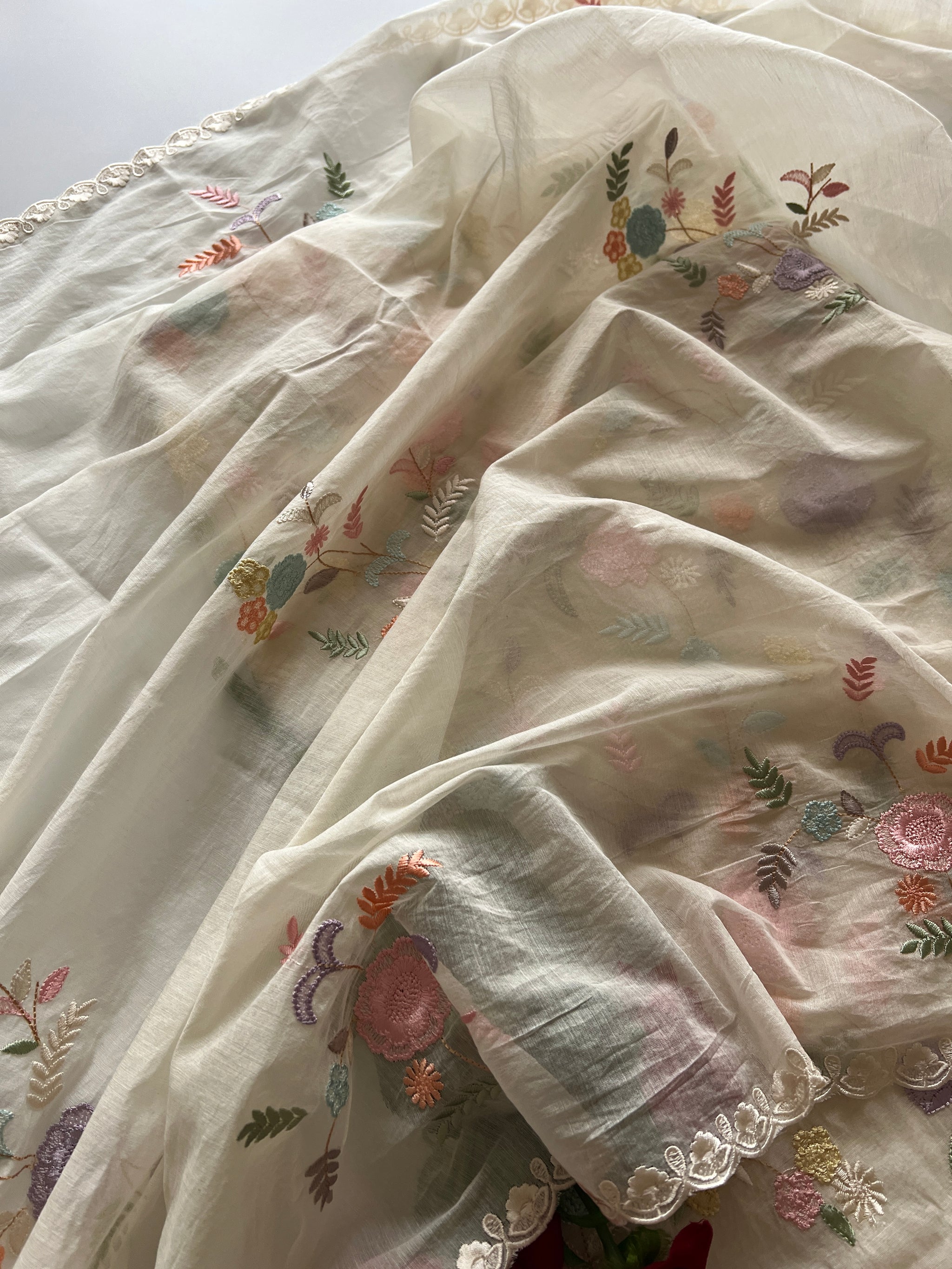Mul Chanderi Thread embroidered Unstitched Suit