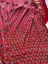 Red Ajrakh Handblock print 3 pc fabric Unstitched suit set