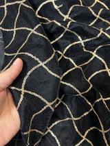 Black velvet sequin embroidered fabric