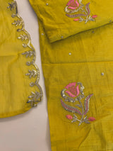 Pitta with thread work on Mul Chanderi dress material - Unstitched Suit set