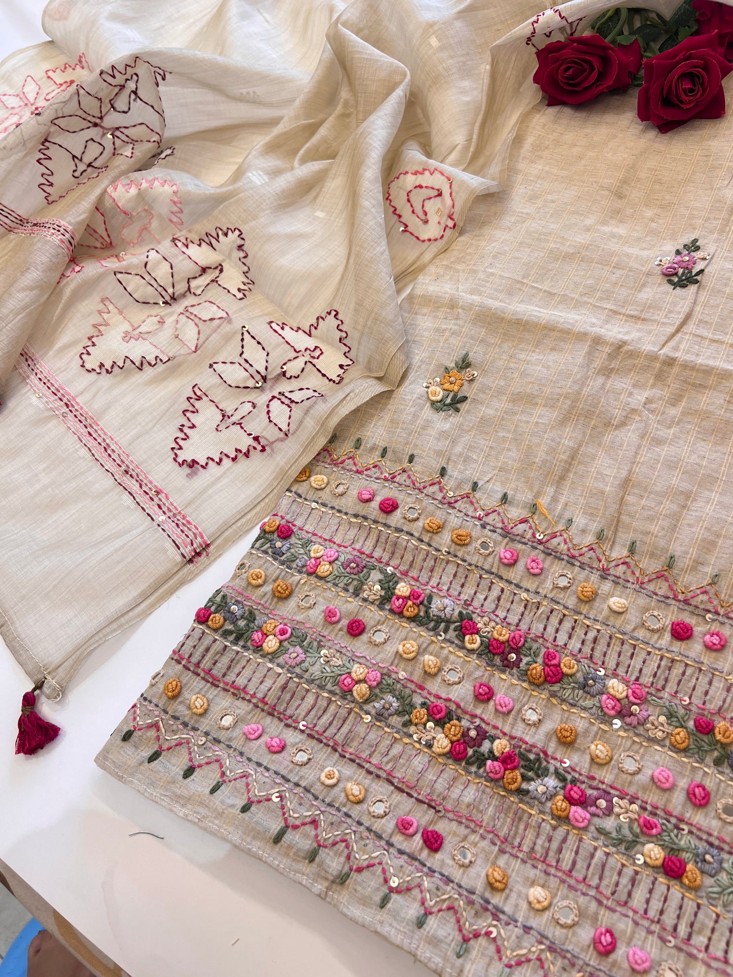 Khadi cotton knot embroidery Unstitched suit