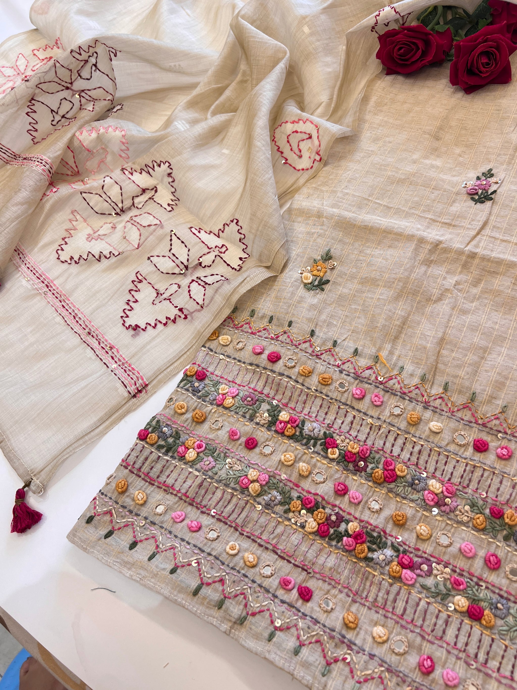 Khadi cotton knot embroidery Unstitched suit