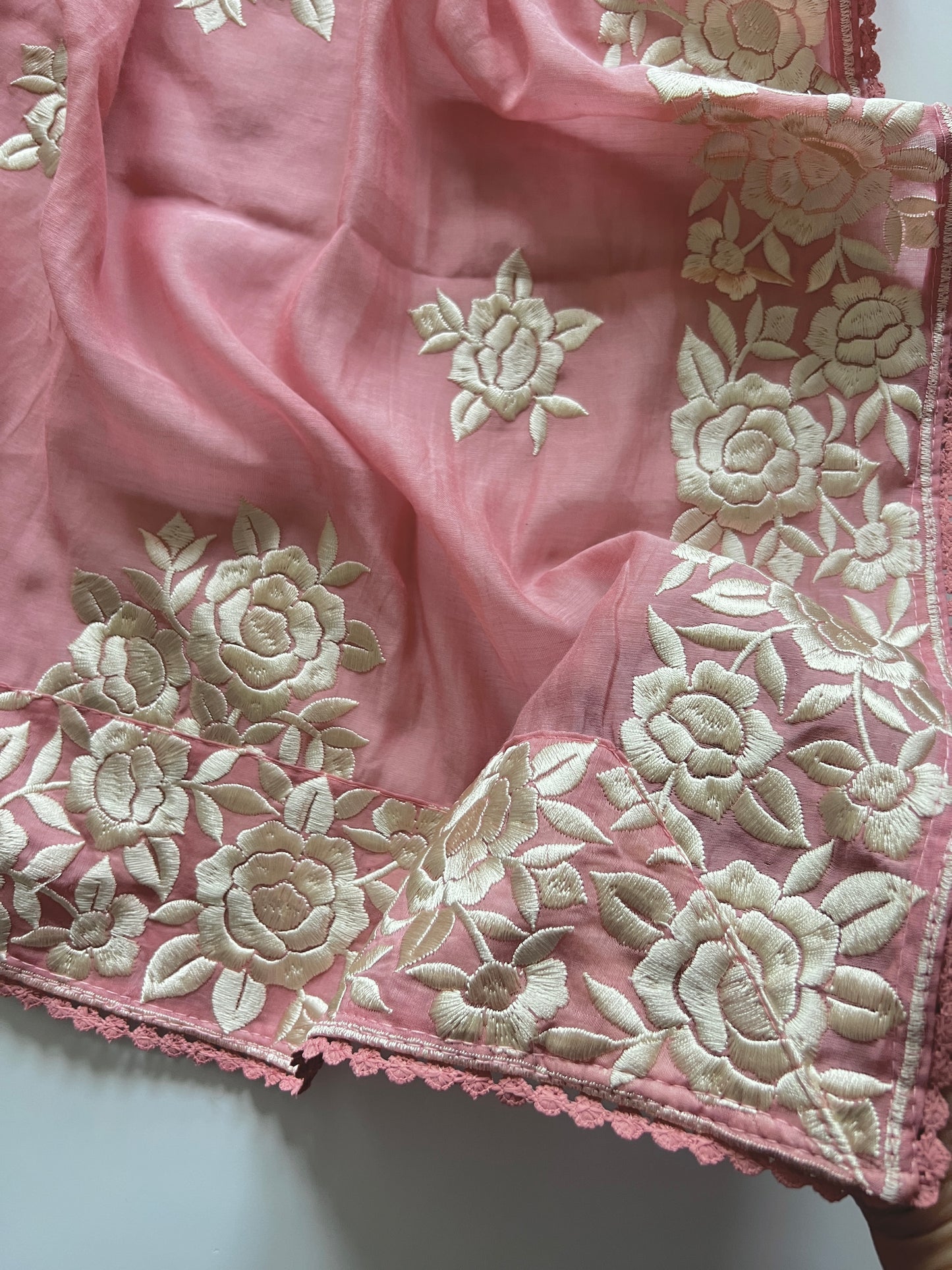 Mul Chanderi Handwork with Parsi dupatta Unstitched Suit set