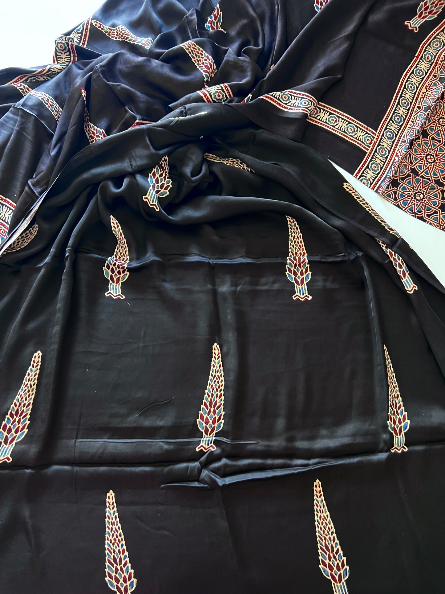 Black Original Handblock Ajrakh print on Modal fabric Unstitched suit set