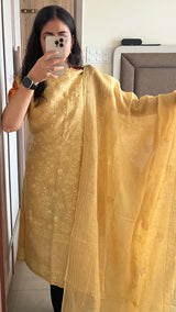 Yellow Pure Linen embroidered premium unstitched dress material