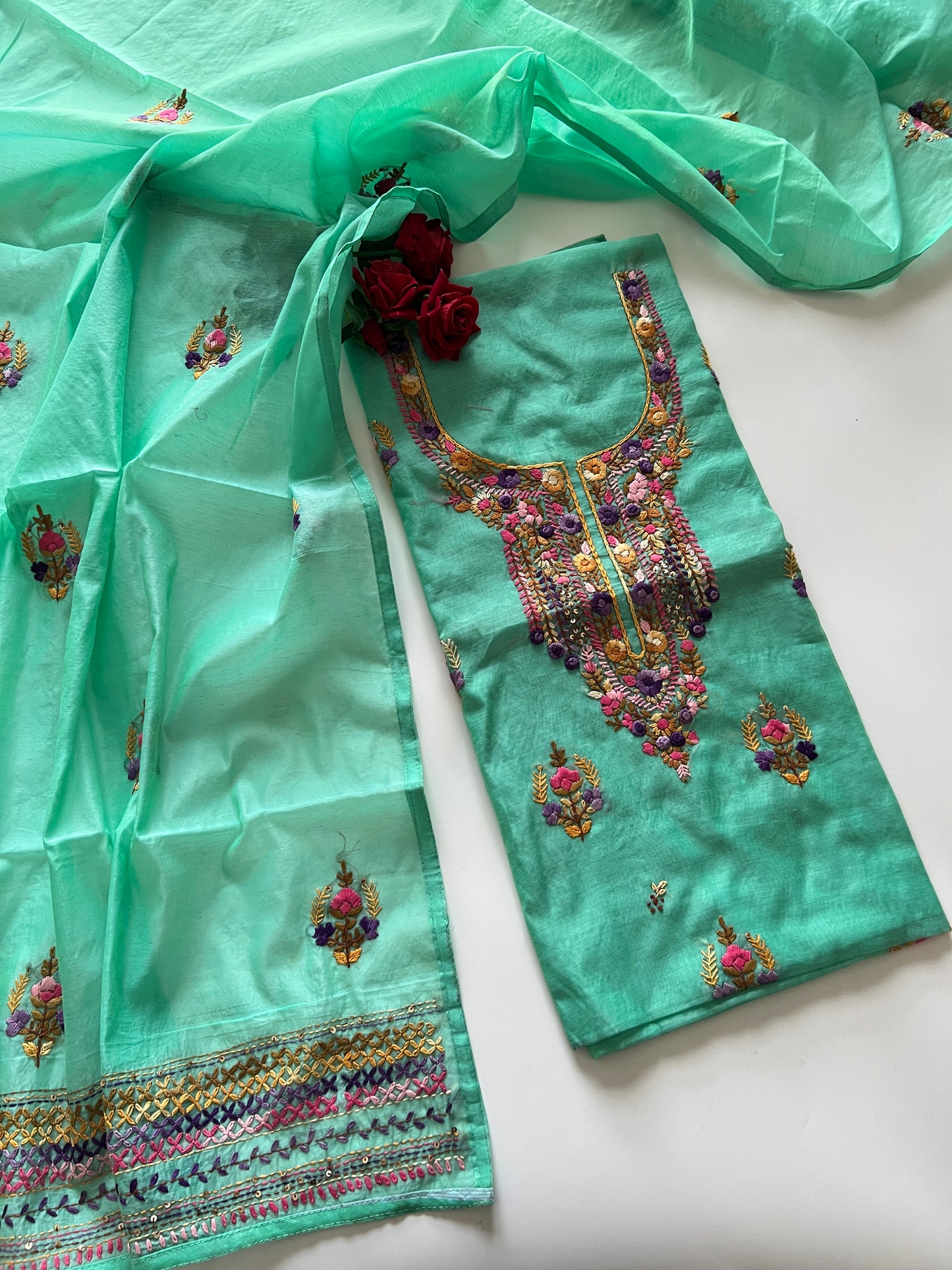 Knot embroidery Unstitched suit material 2 pc