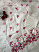 White Kotta embroidered kurta dupatta set Unstitched