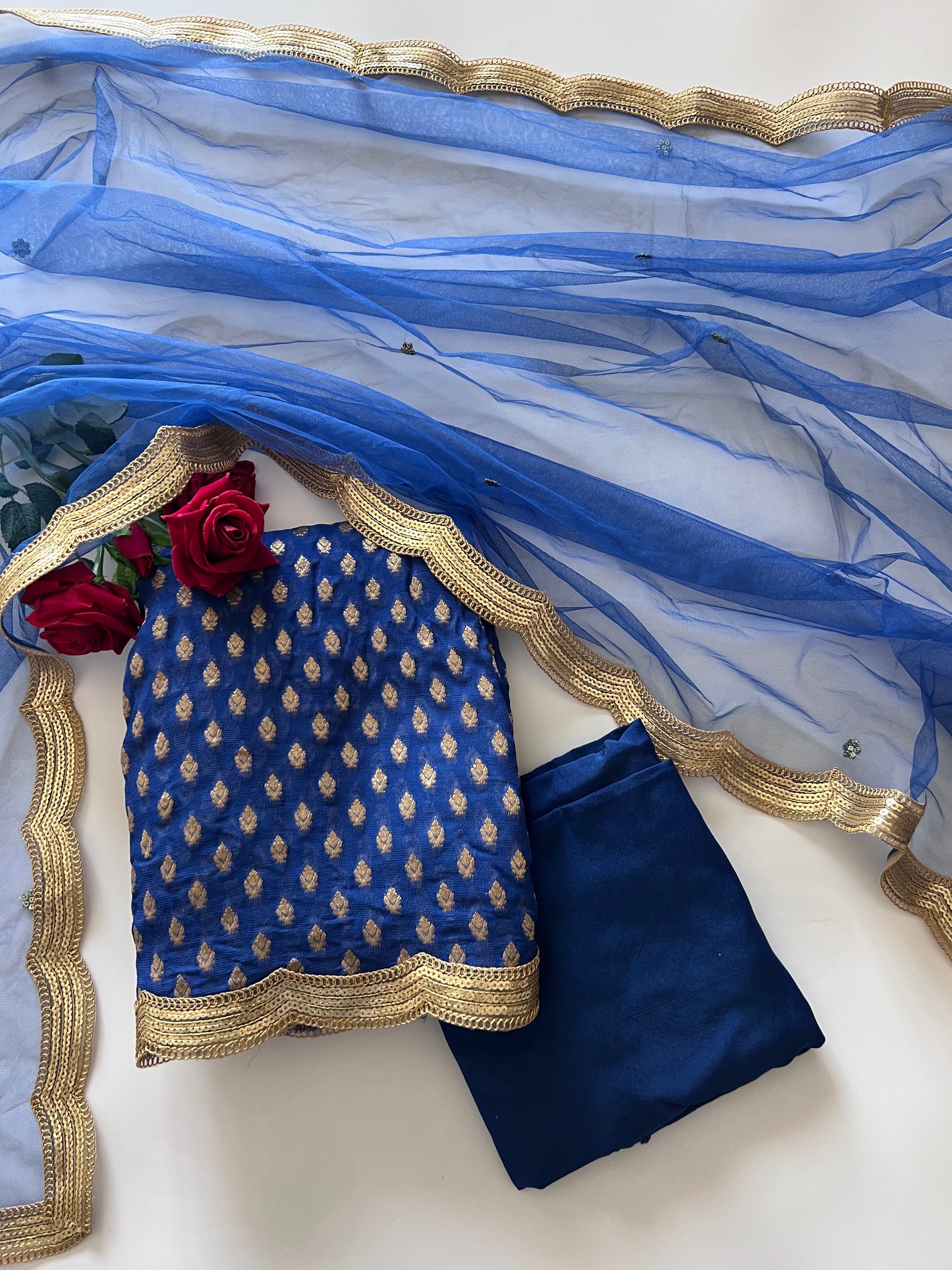 Blue Banarsi Georgette Embroidered Unstitched Suit set