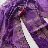 Purple Mul Chanderi dress material with mukaish -Paisley
