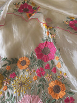 Greyish Champange gold Sunflower Embroidery Crush Organza tissue Dress material
