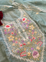 Blue Mul Chanderi Thread embroidered Unstitched Suit