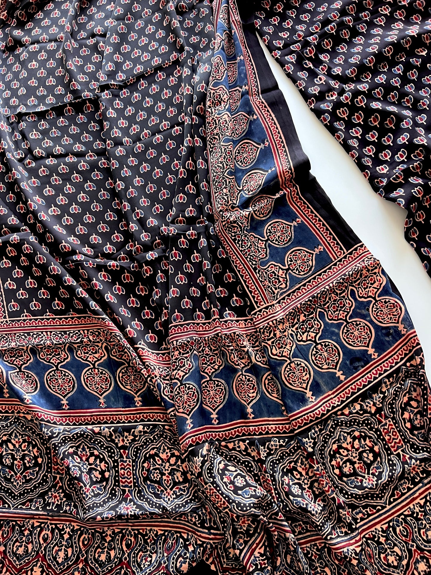 Black Original Handblock Ajrakh print 2 pc fabric Unstitched suit set