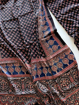 Black Original Handblock Ajrakh print 2 pc fabric Unstitched suit set