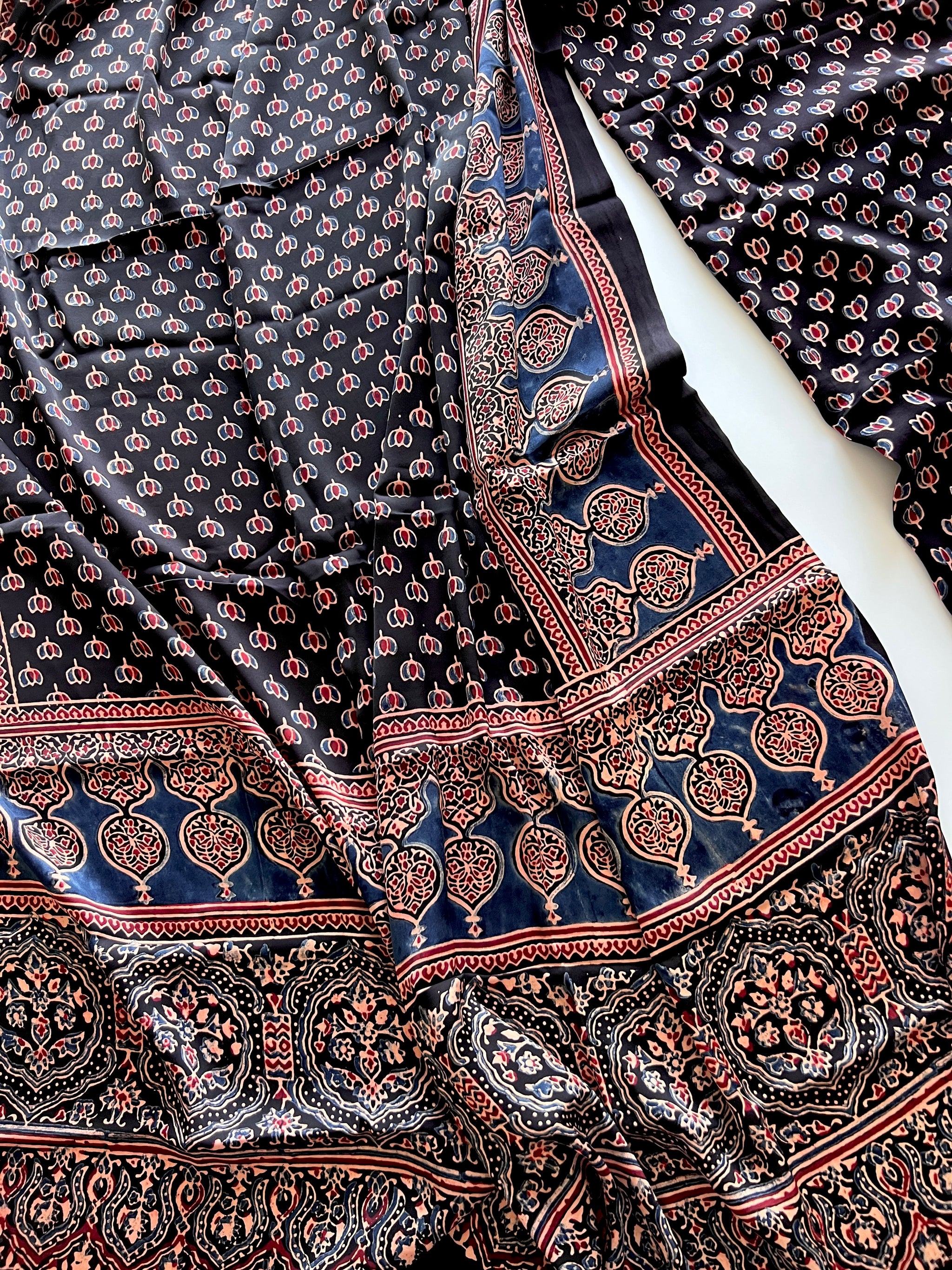 Black Original Handblock Ajrakh print 2 pc fabric Unstitched suit set