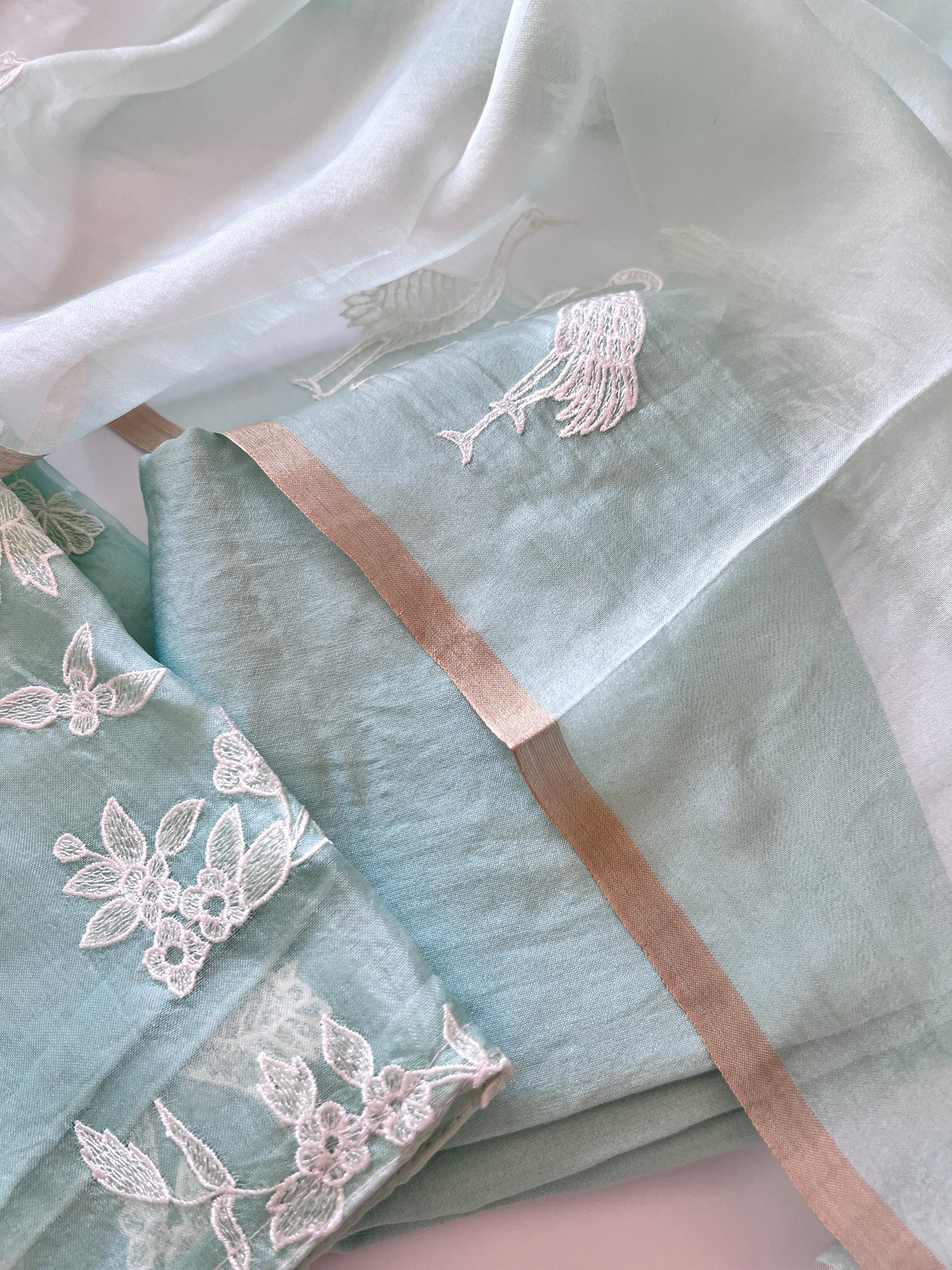 Pure Organza with Swan embroidery Un-stitched Suit set
