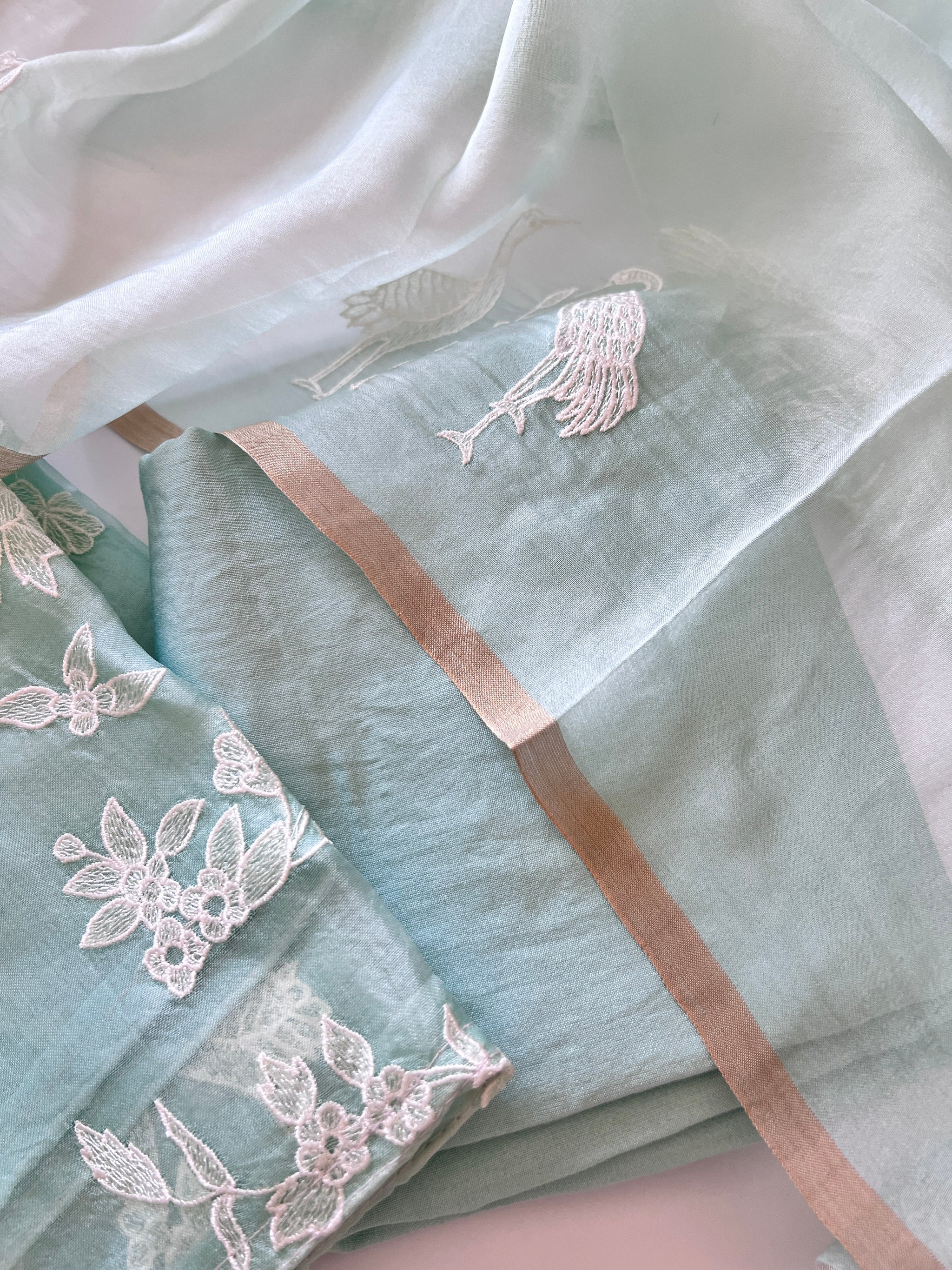 Pure Organza with Swan embroidery Un-stitched Suit set