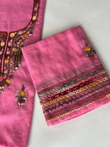 Pink Chanderi knot embroidery Unstitched suit material