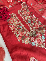Mul chanderi full embroidery dupatta thread work unstitched suit