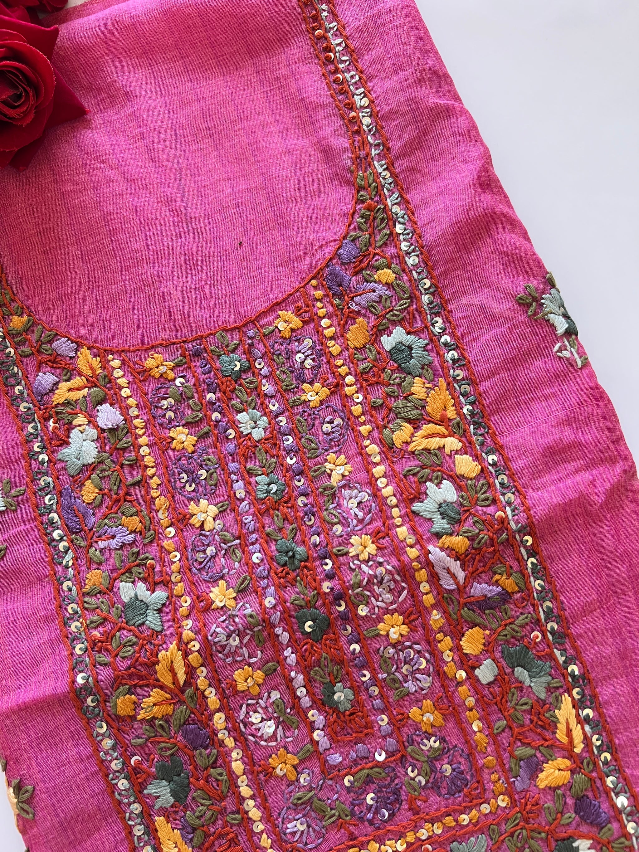 Pink Knot embroidery Unstitched suit material 2 pc