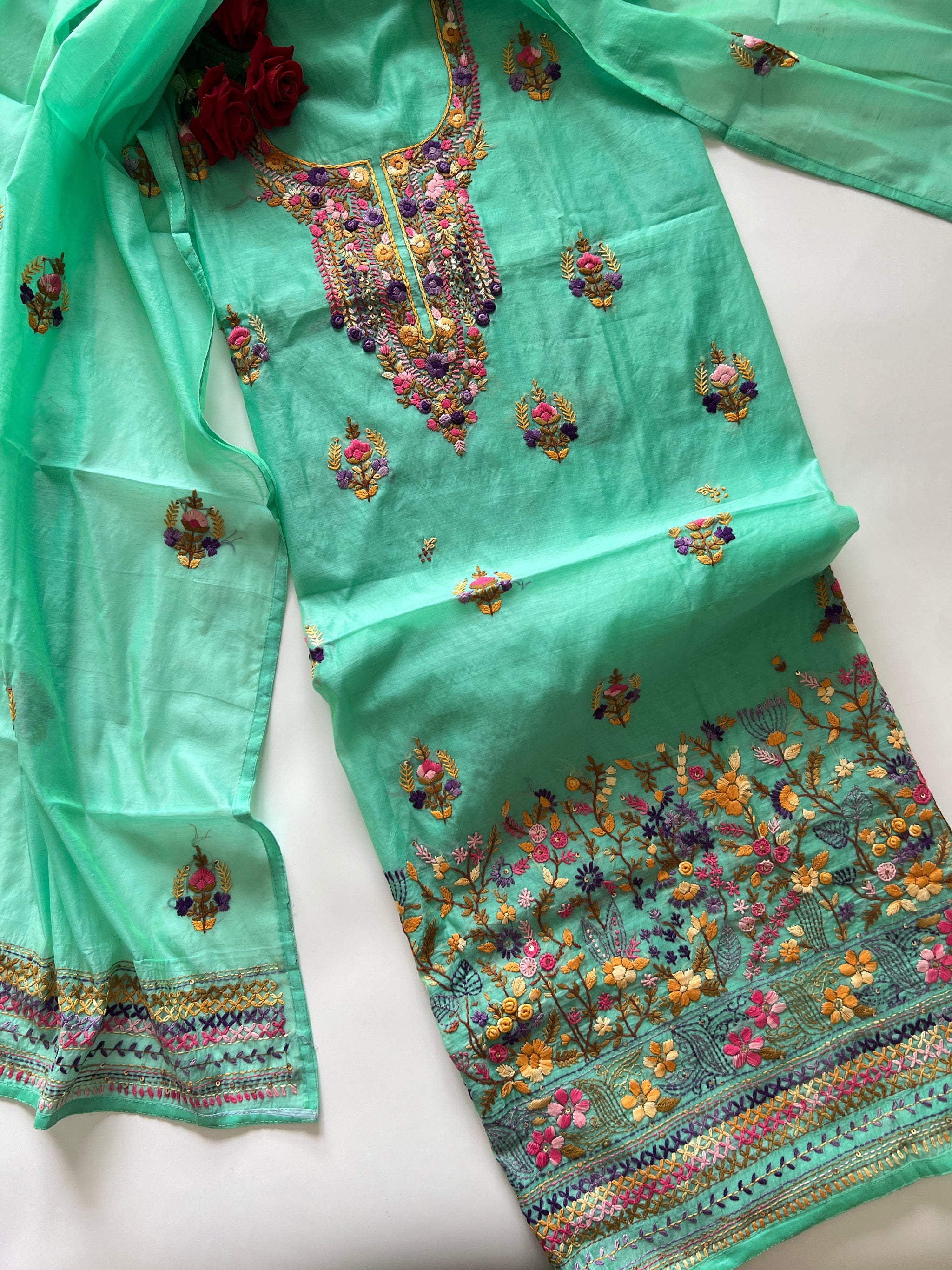 Knot embroidery Unstitched suit material 2 pc