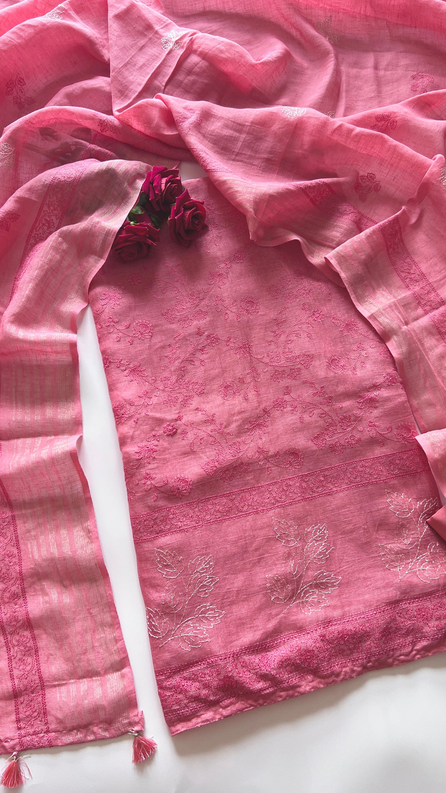 Pure Linen embroidered premium unstitched dress material