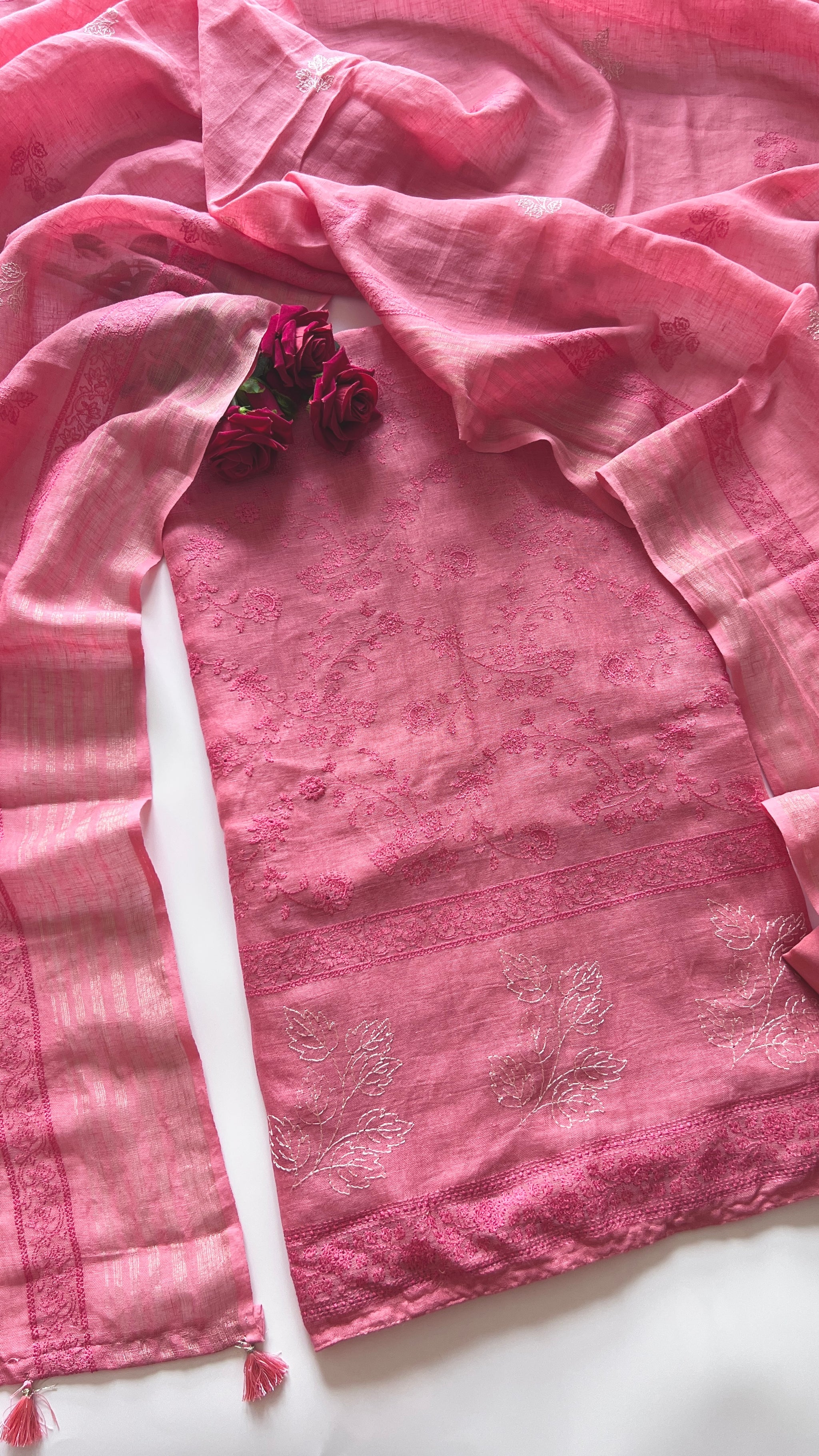 Pure Linen embroidered premium unstitched dress material