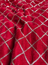 Red velvet sequin embroidered fabric
