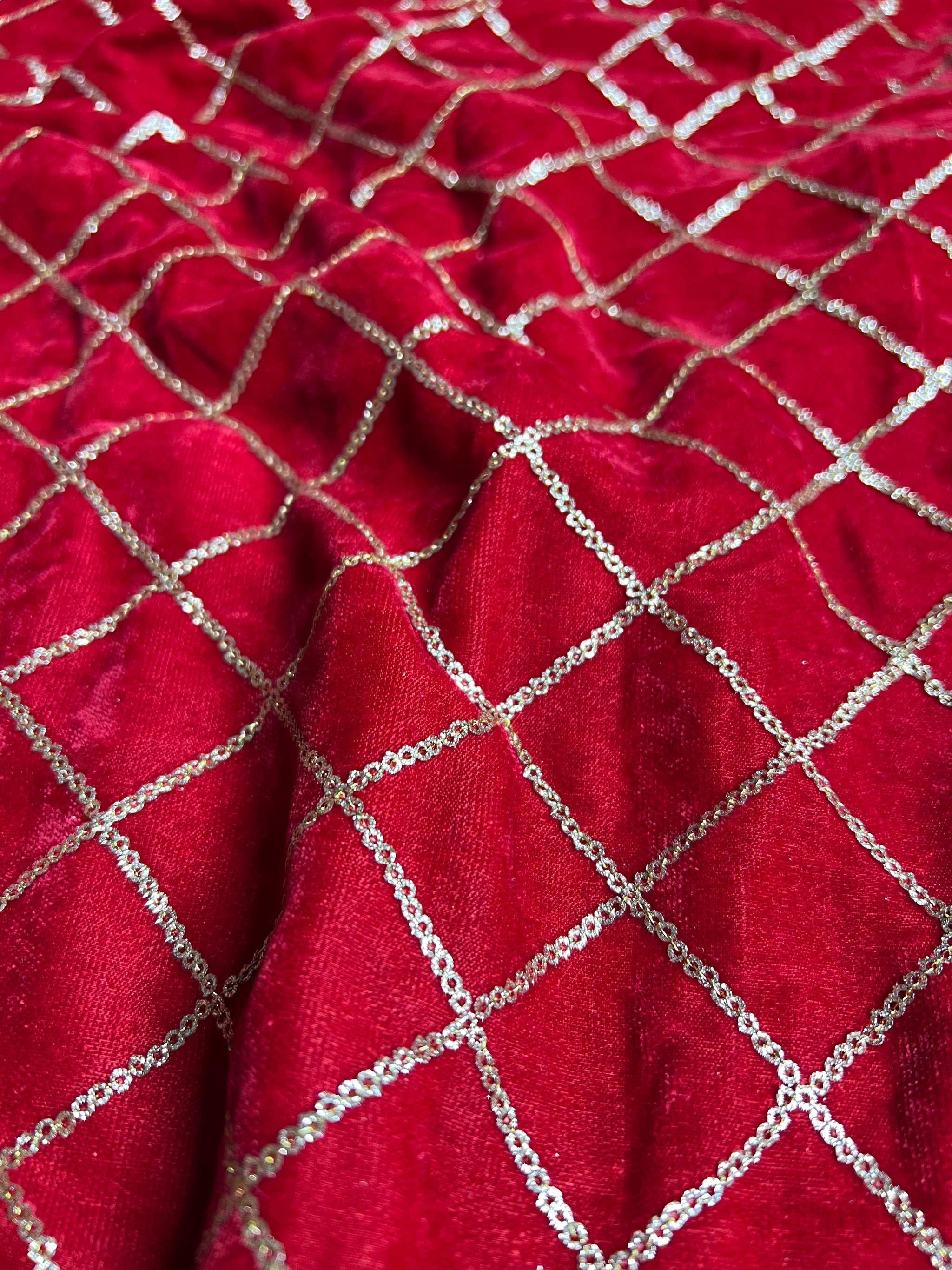 Red velvet sequin embroidered fabric