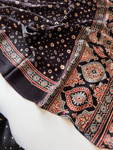 Black Original Handblock Ajrakh print 2 pc fabric Unstitched suit set