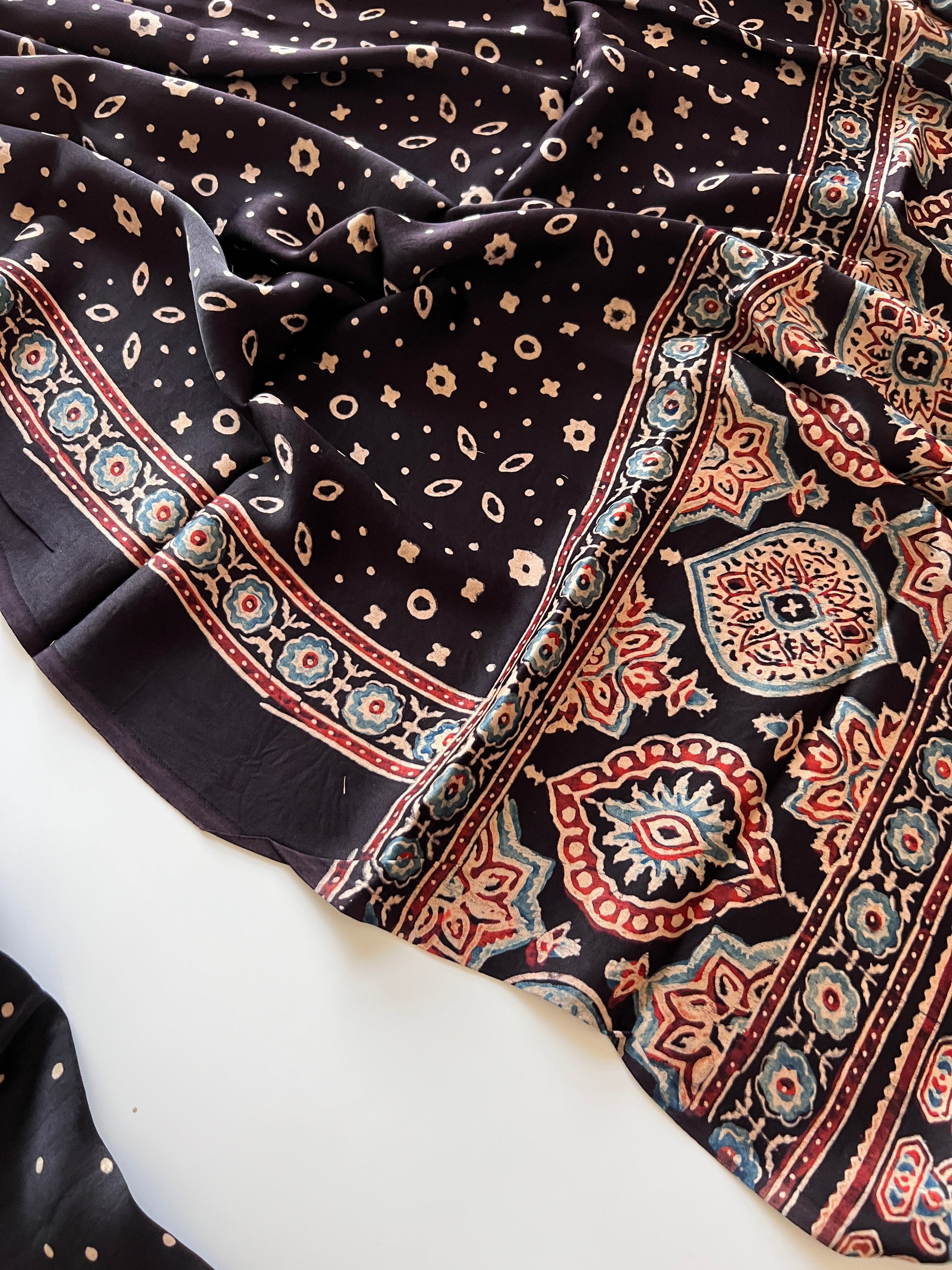 Black Original Handblock Ajrakh print 2 pc fabric Unstitched suit set