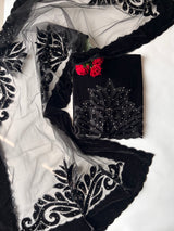 Black Velvet cut work designer party wear unstitched suit set