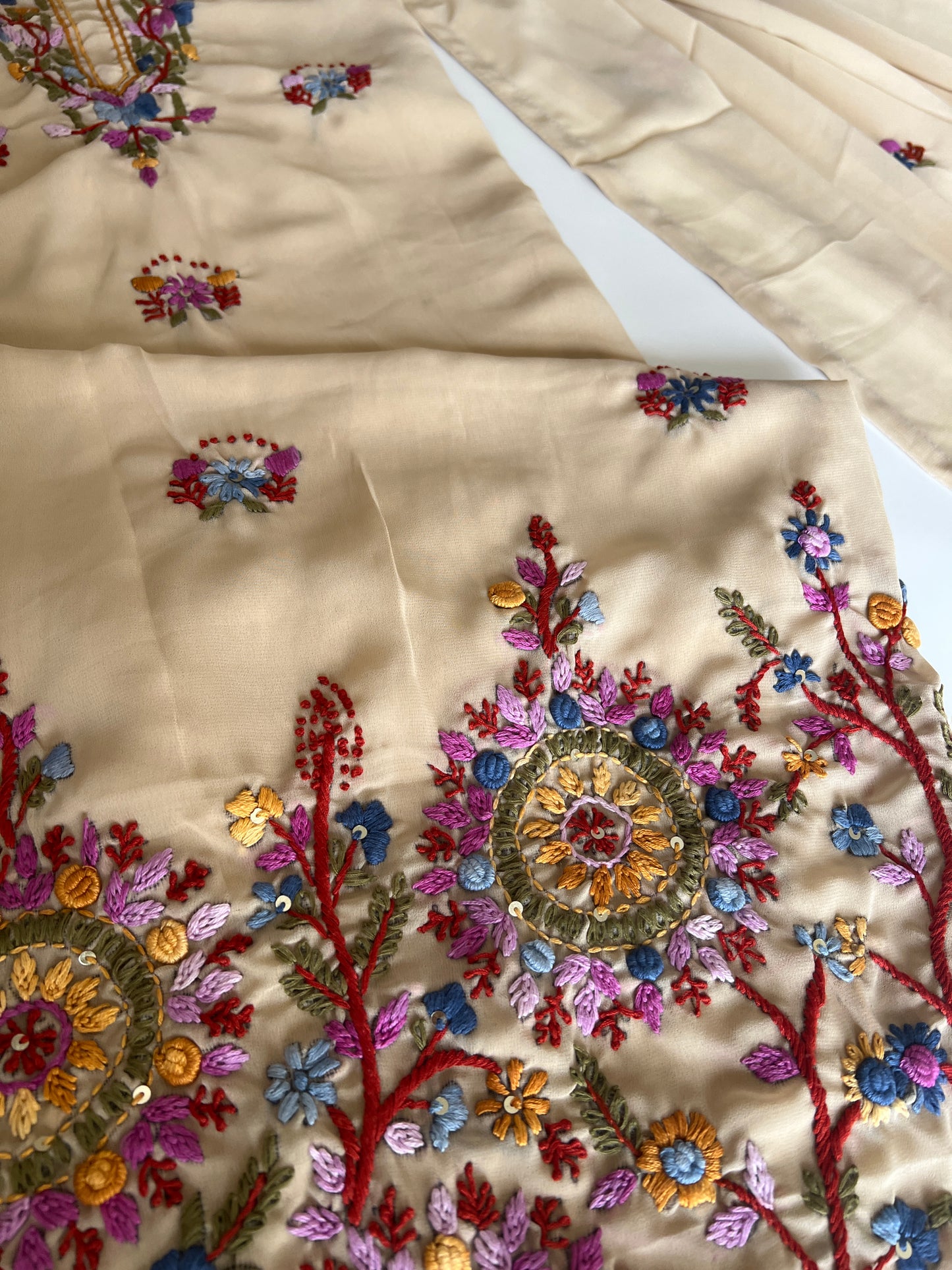 Beige Knot Embroidery Unstitched suit set 2 pc