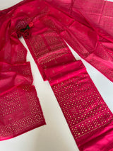 Pink Mul Chanderi dress material with mukaish geometric