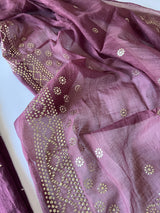 Purple Mul Chanderi dress material with mukaish