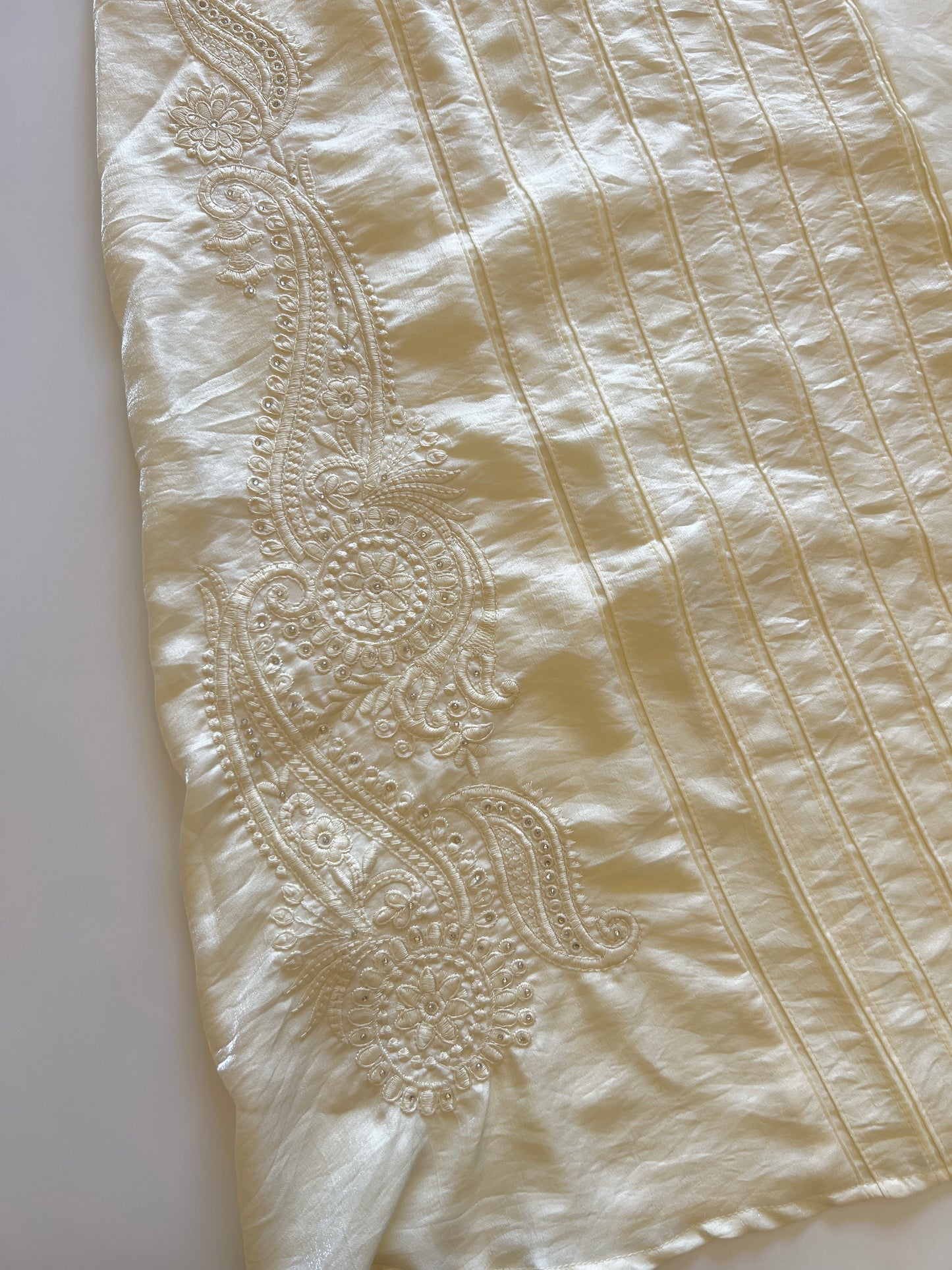 Cream Crush Fabric Kurta with embroidery