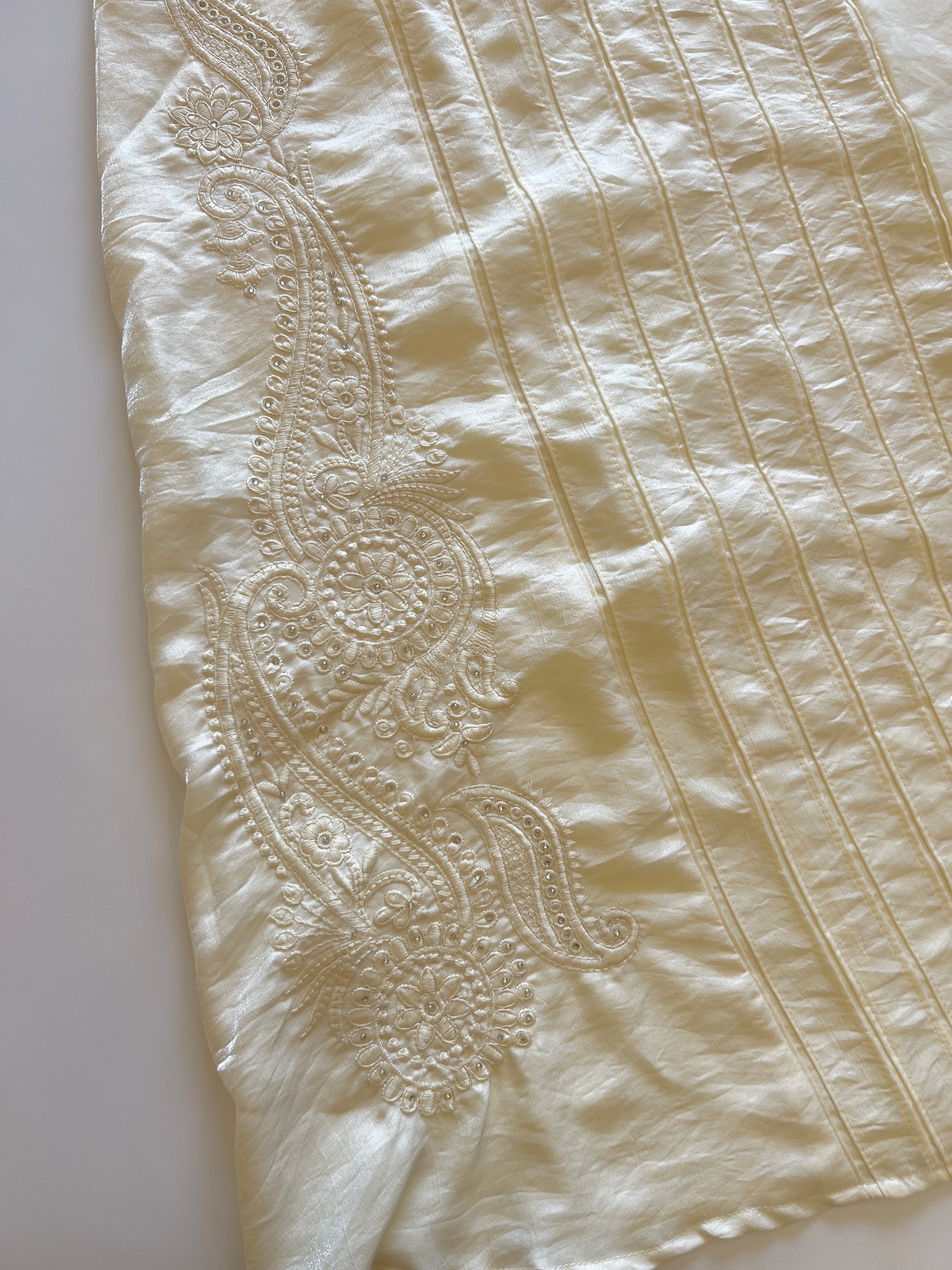 Cream Crush Fabric Kurta with embroidery
