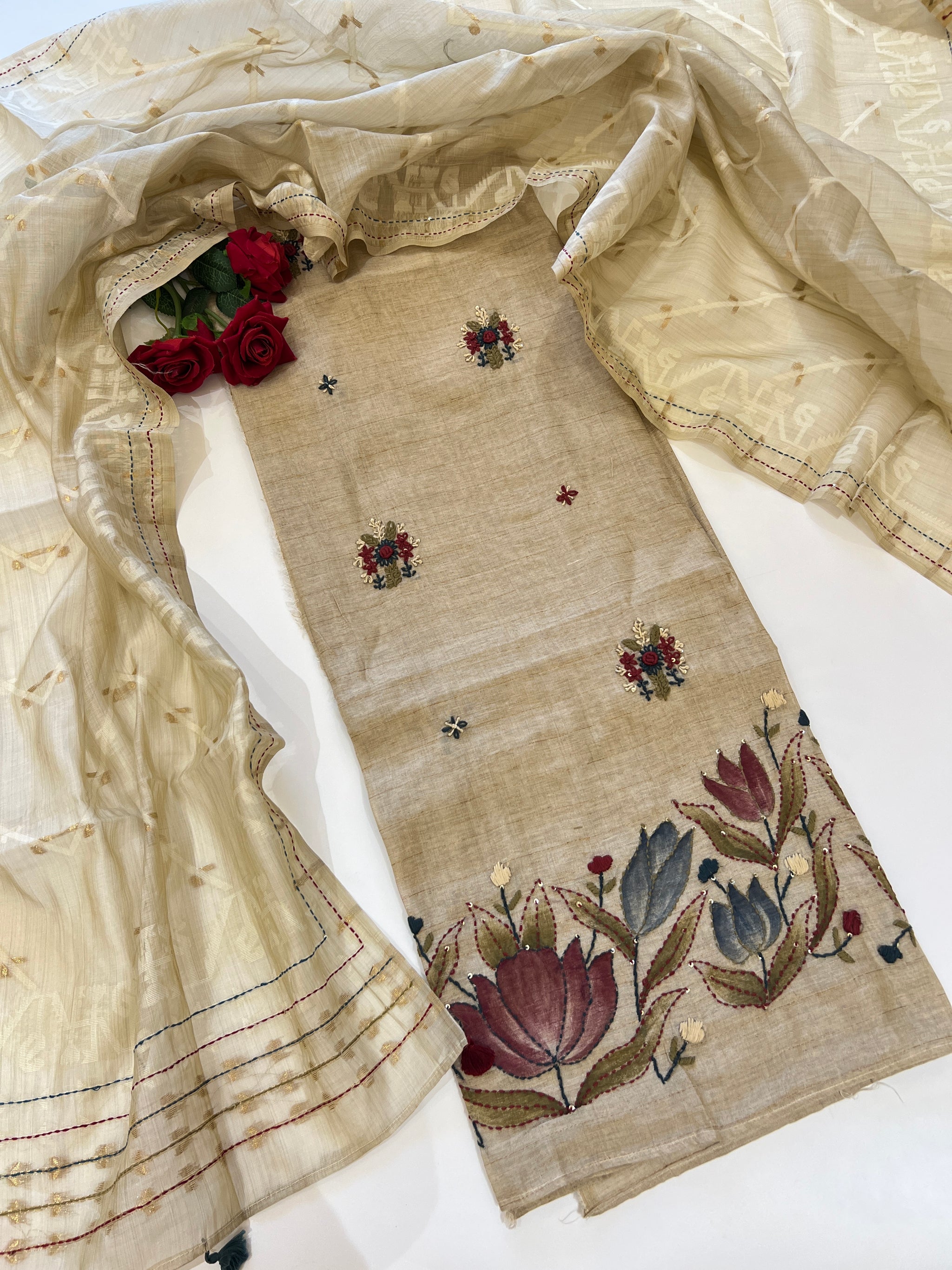 Khadi cotton embroidery Designer Unstitched suit